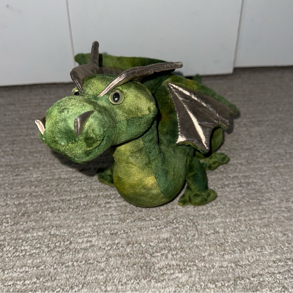 Douglas Green Dragon Plush Stuffed Animal Silver Wings Horns Fantasy Soft Toy - Picture 2 of 10